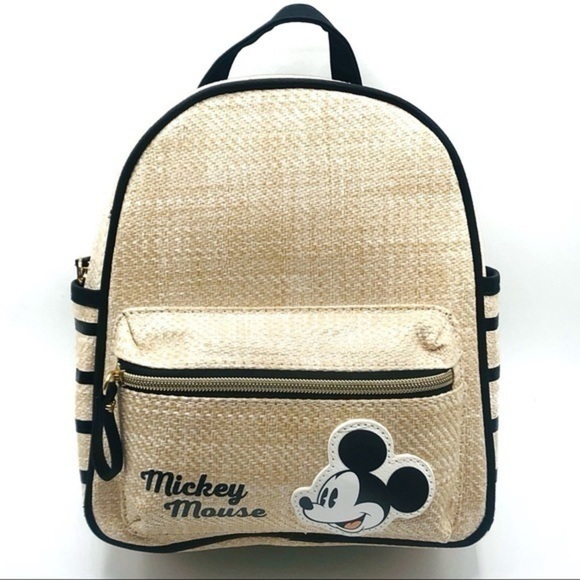 Disney Mickey Mouse Straw Raffia Style Mini Backpack 10”in x 7”in Disney Travel - Picture 3 of 14